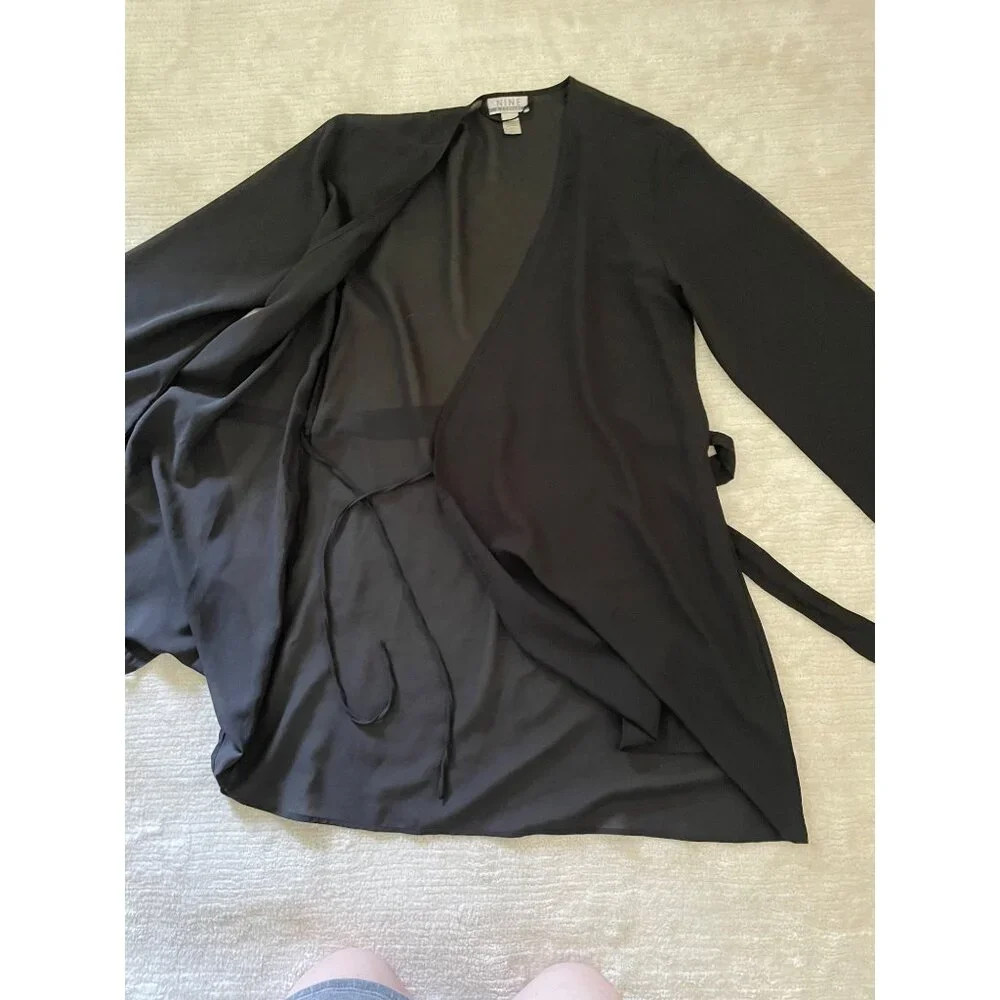 Nine and Company Womens Sheer Black Wrap Intimates Robe sz M